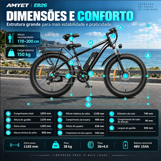 bicicleta elétrica EB26 1000W