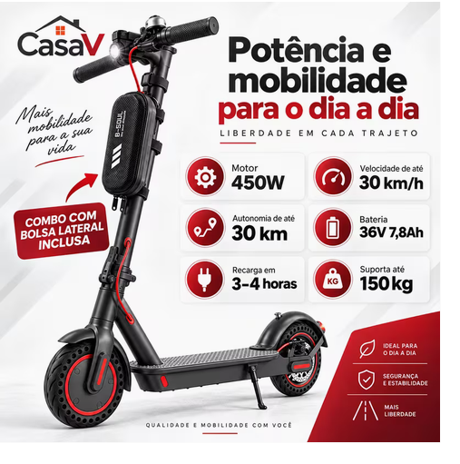 Patinete Elétrico Dobrável 450W
